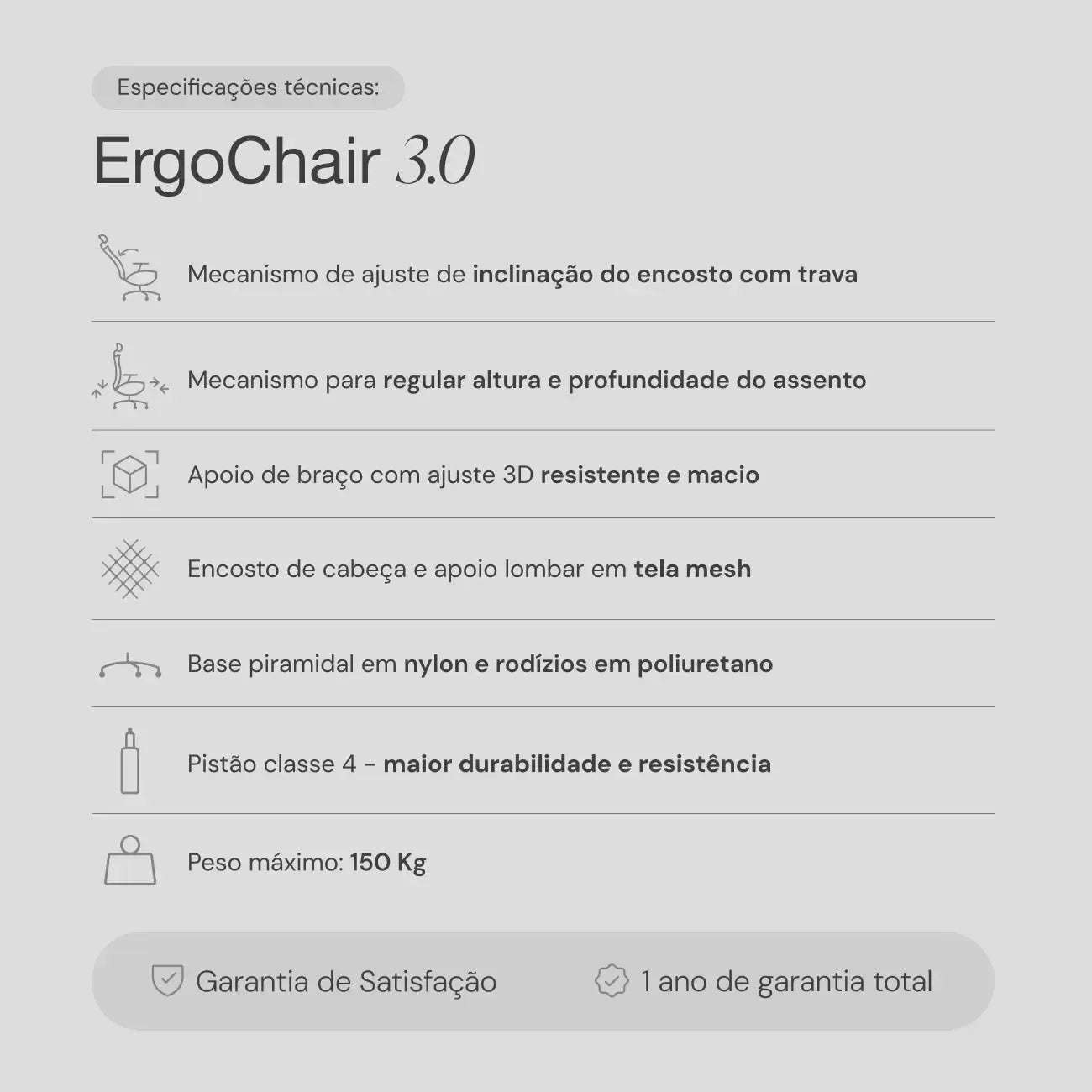 Cadeira Ergonômica ERGOCHAIR 3.0