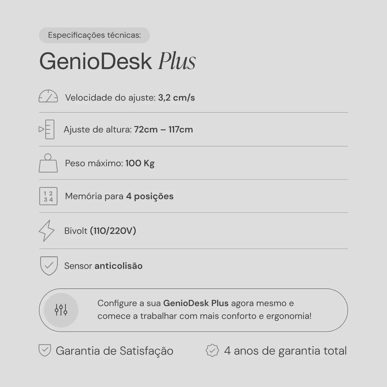 Mesa com Regulagem de Altura GenioDesk PLUS 5