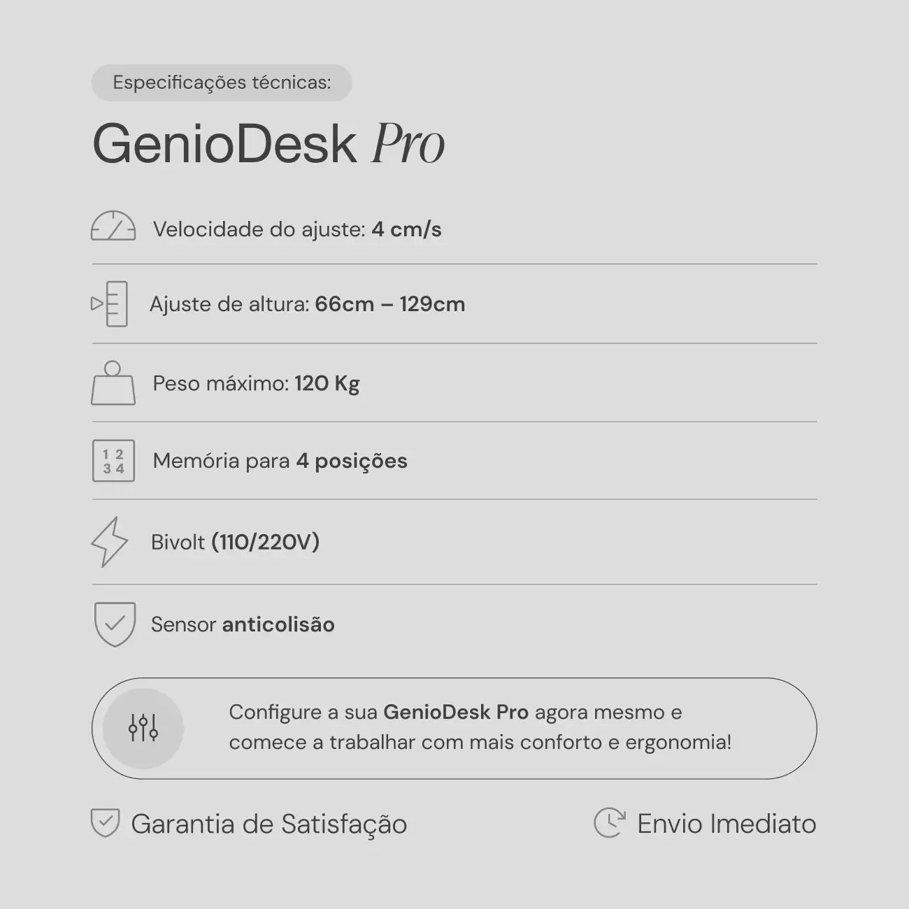 Estrutura de Mesa com Regulagem de Altura GenioDesk PRO 6