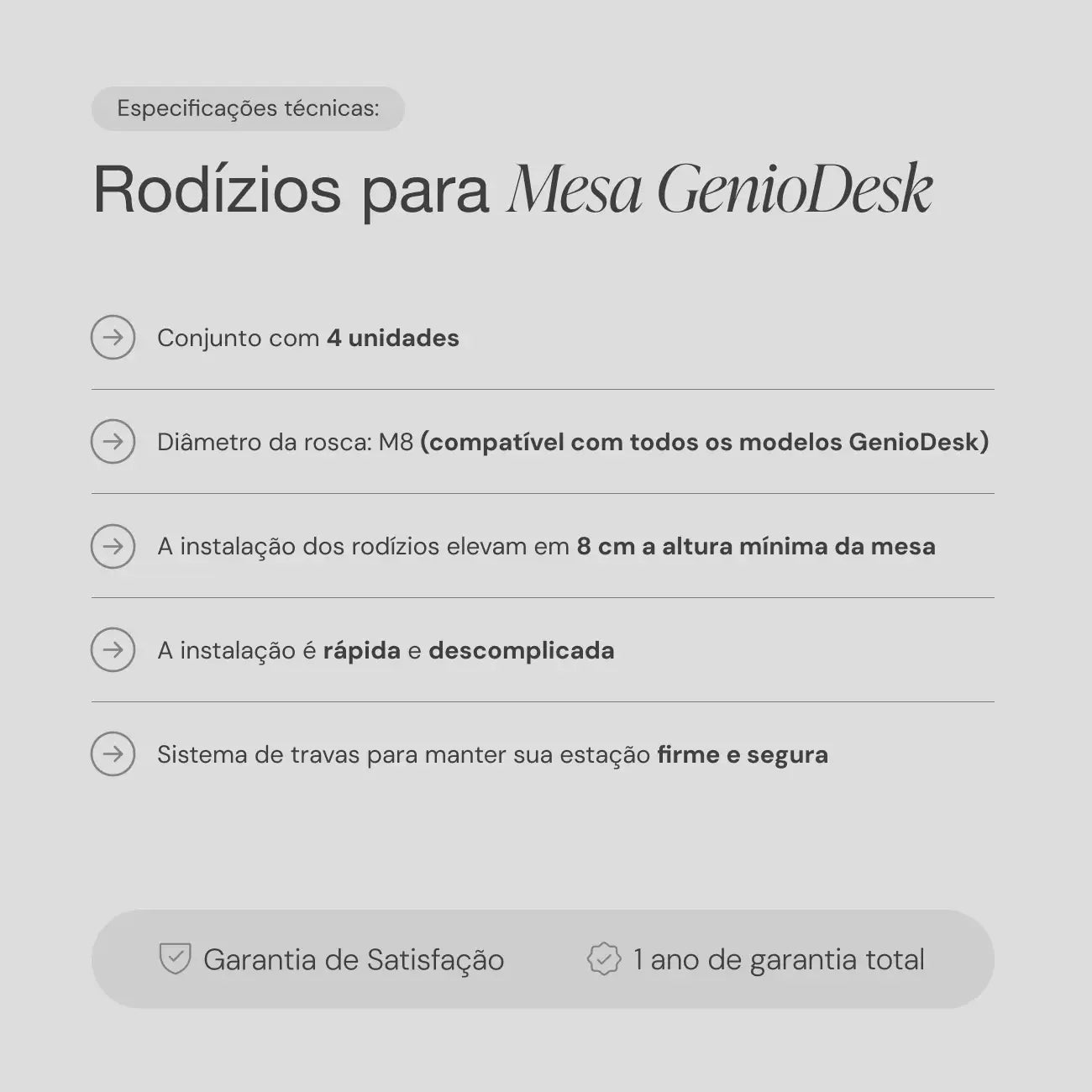 Rodízios para Mesa GenioDesk 4