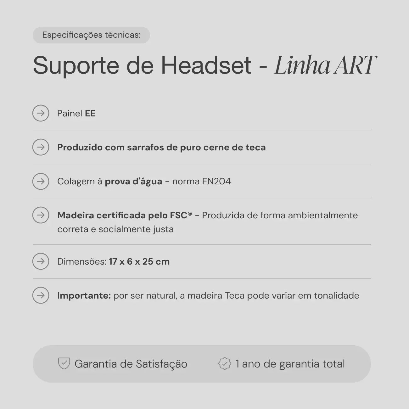 Suporte de Headset - Linha ART Madeira Teca 5
