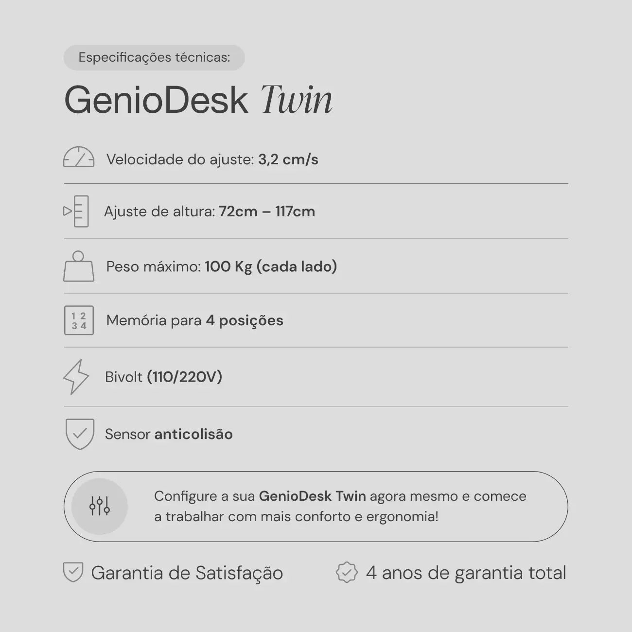 Mesa com Regulagem de Altura GenioDesk TWIN 3